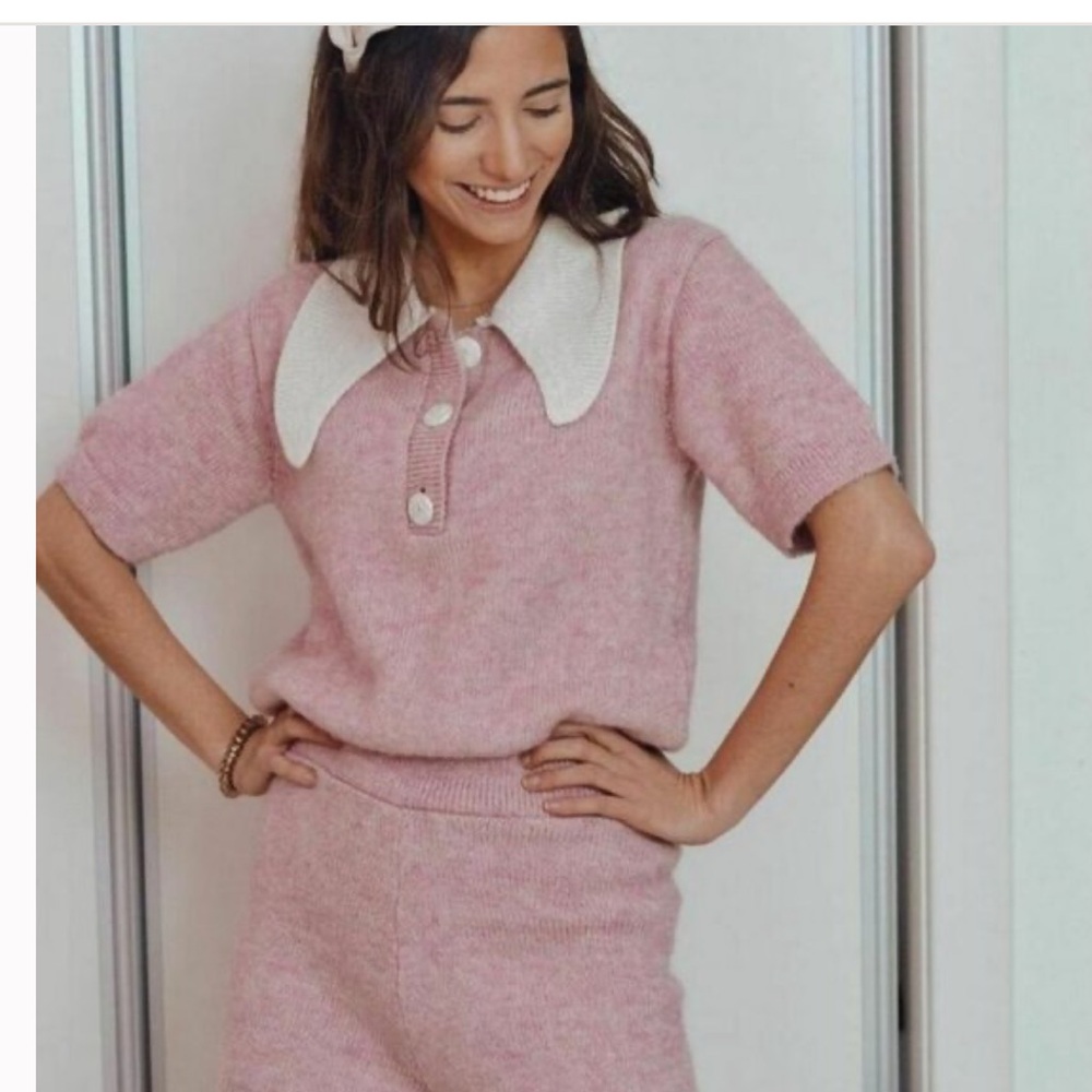 Zara Pink Knit Jumpsuit with White Collar